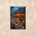 Lake Lodge Evening — 24x36 in art print poster, premium luster paper with a white border; poster shown straight on against a warm wall.