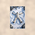 Snow Angel Yeti — 24x36 in art print poster, premium luster paper with a white border; poster shown straight on against a warm wall.