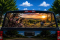 Turkey Hunter in Camo perforated rear-window decal installed on a pickup truck back glass
