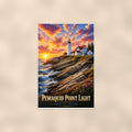 Pemaquid Point Lighthouse — 24x36 in art print poster, premium luster paper with a white border; poster shown straight on against a warm wall.