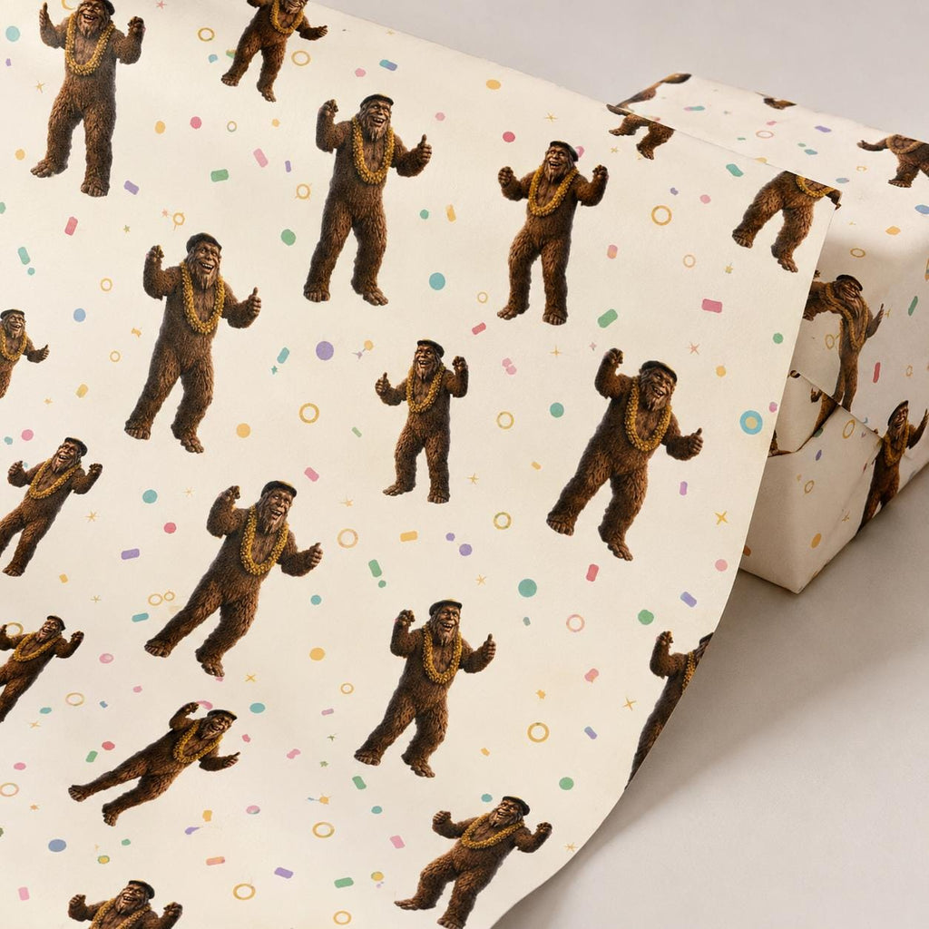 Party Bigfoot wrapping paper mockup 2
