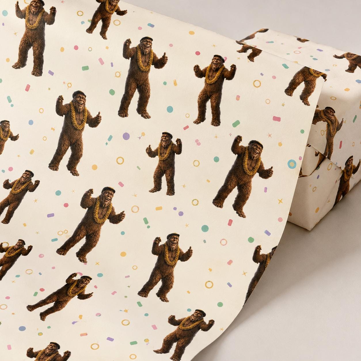Party Bigfoot wrapping paper mockup 2