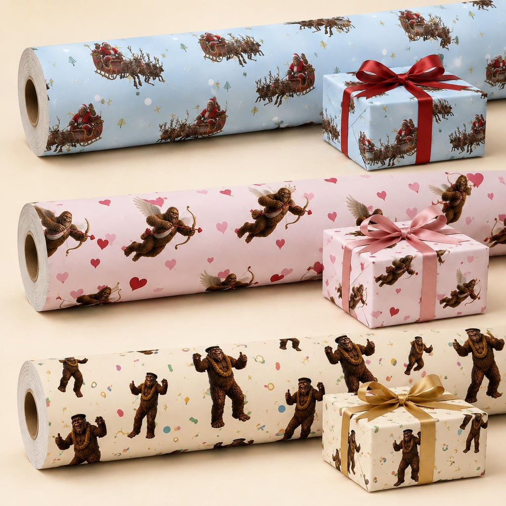 Party Bigfoot wrapping paper mockup 6