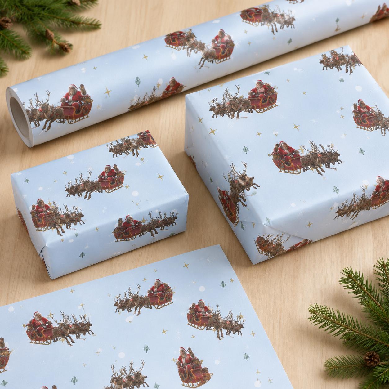 Christmas Bigfoot Santa wrapping paper mockup 2