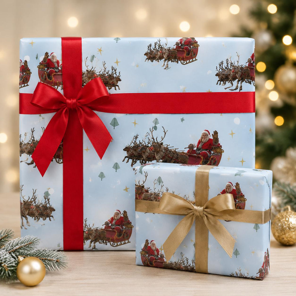 Christmas Bigfoot Santa wrapping paper mockup 3