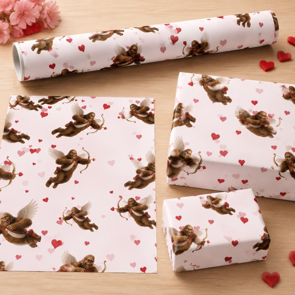Valentine Bigfoot wrapping paper mockup 3