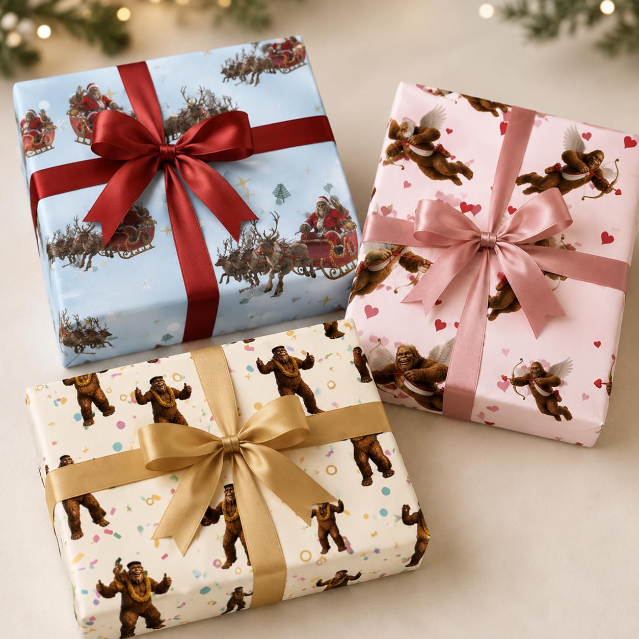 Valentine Bigfoot wrapping paper mockup 6