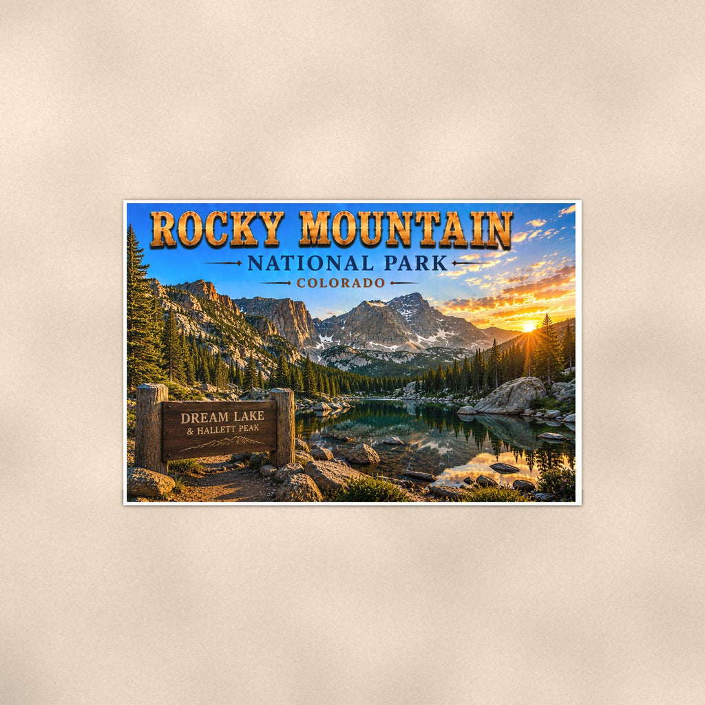 Rocky Mountain National Park - Dream Lake — 36x24 in art print poster, premium luster paper with a white border; poster shown straight on against a warm wall.
