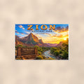 Zion National Park - The Watchman — 36x24 in art print poster, premium luster paper with a white border; poster shown straight on against a warm wall.