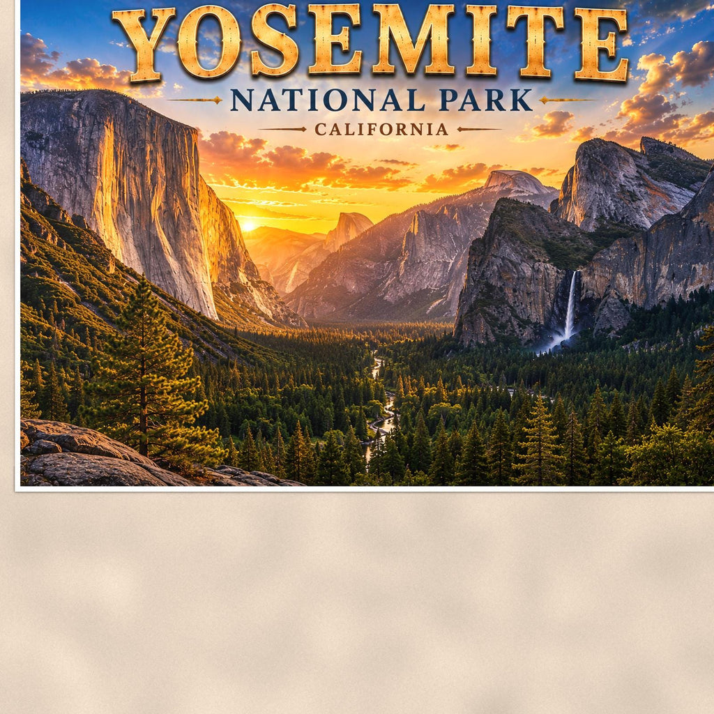 Yosemite National Park - Tunnel View — 36x24 in art print poster, premium luster paper with a white border; close-up framed on the main subject of the artwork, paper surface visible.