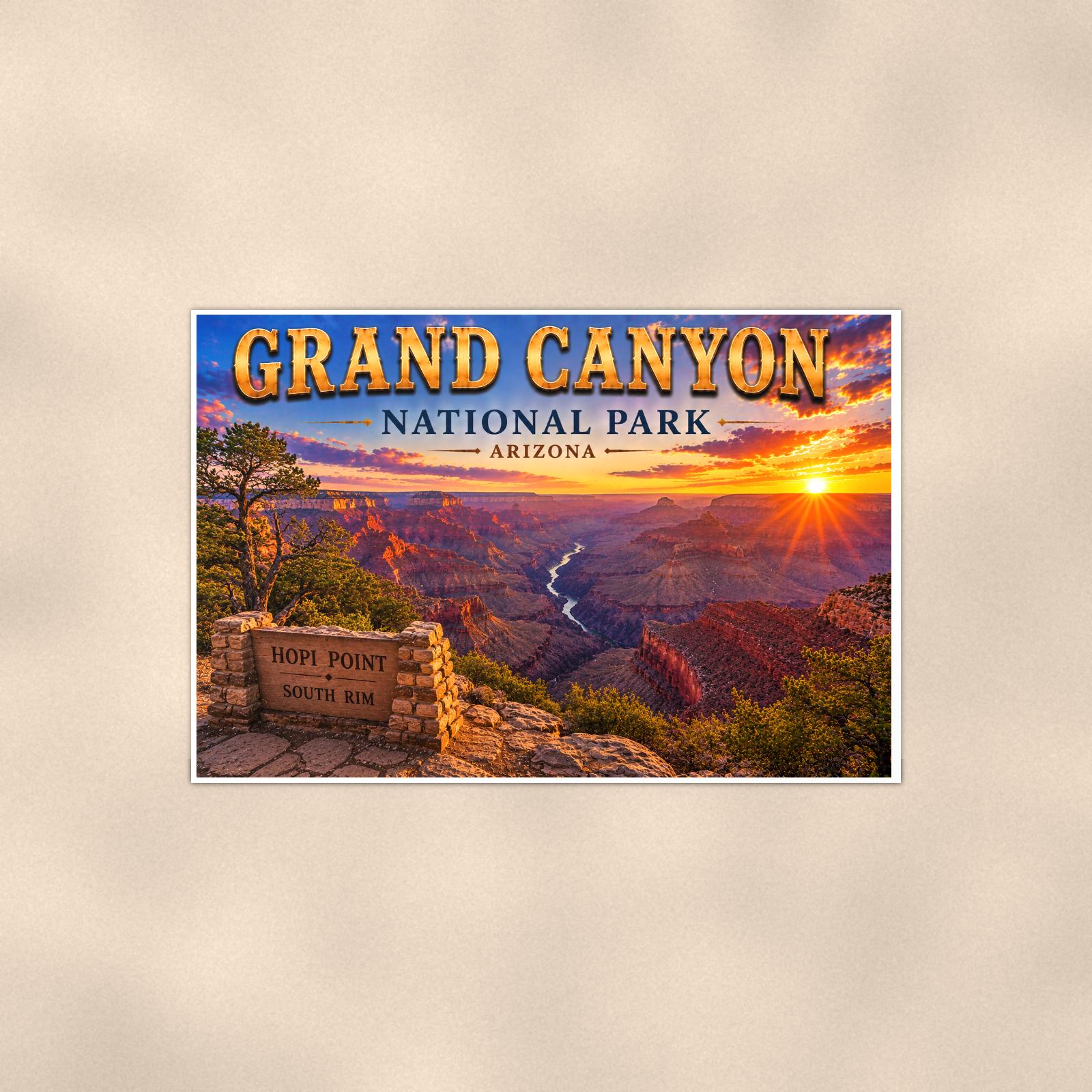 Grand Canyon National Park - Hopi Point — 36x24 in art print poster, premium luster paper with a white border; poster shown straight on against a warm wall.
