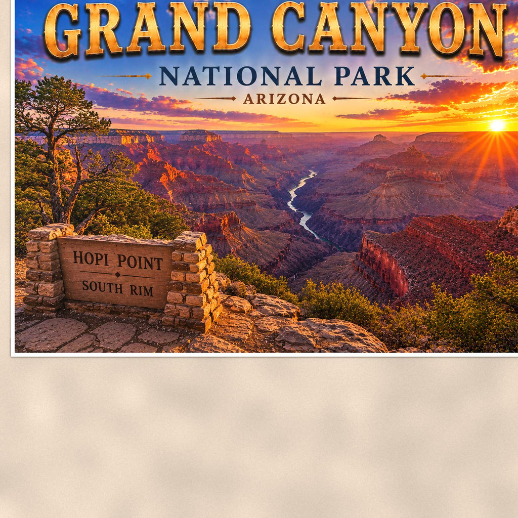 Grand Canyon National Park - Hopi Point — 36x24 in art print poster, premium luster paper with a white border; close-up framed on the main subject of the artwork, paper surface visible.