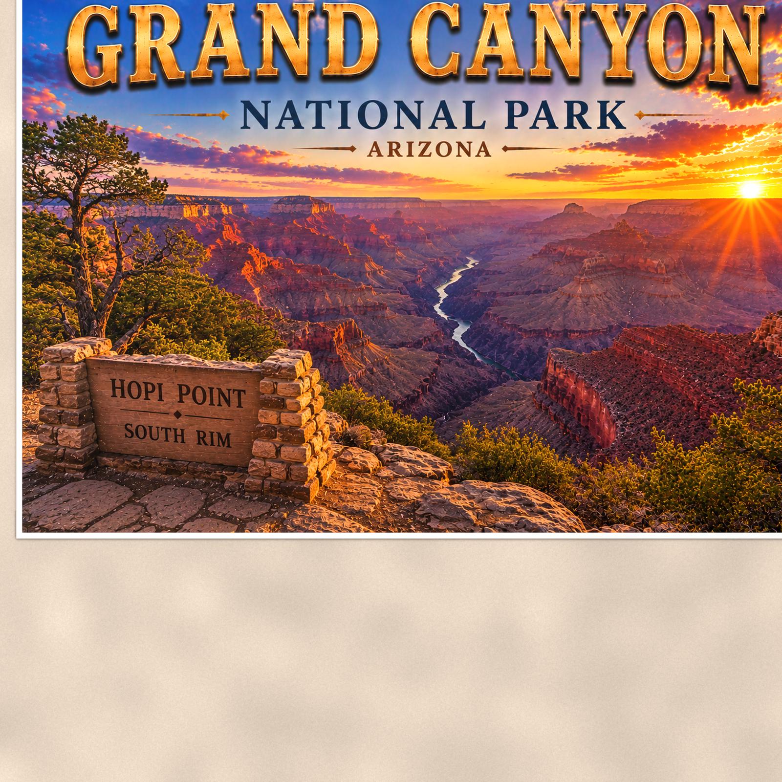 Grand Canyon National Park - Hopi Point — 36x24 in art print poster, premium luster paper with a white border; close-up framed on the main subject of the artwork, paper surface visible.