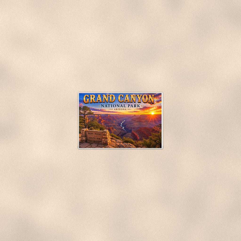 Grand Canyon National Park - Hopi Point — 36x24 in art print poster, premium luster paper with a white border; poster seen from further back, at true 36x24 in scale on a warm wall.