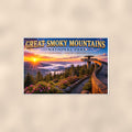 Great Smoky Mountains National Park - Clingmans Dome — 36x24 in art print poster, premium luster paper with a white border; poster shown straight on against a warm wall.