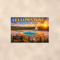 Yellowstone National Park - Grand Prismatic Spring — 36x24 in art print poster, premium luster paper with a white border; poster shown straight on against a warm wall.