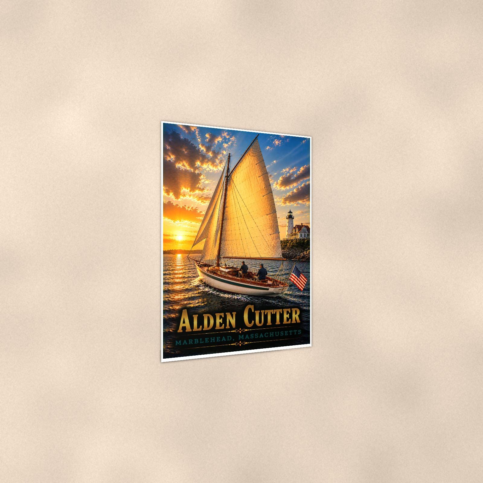 Alden Cutter - Marblehead, Massachusetts — 24x36 in art print poster, premium luster paper with a white border; gentle three-quarter angle on a warm wall, showing the flat paper edge.