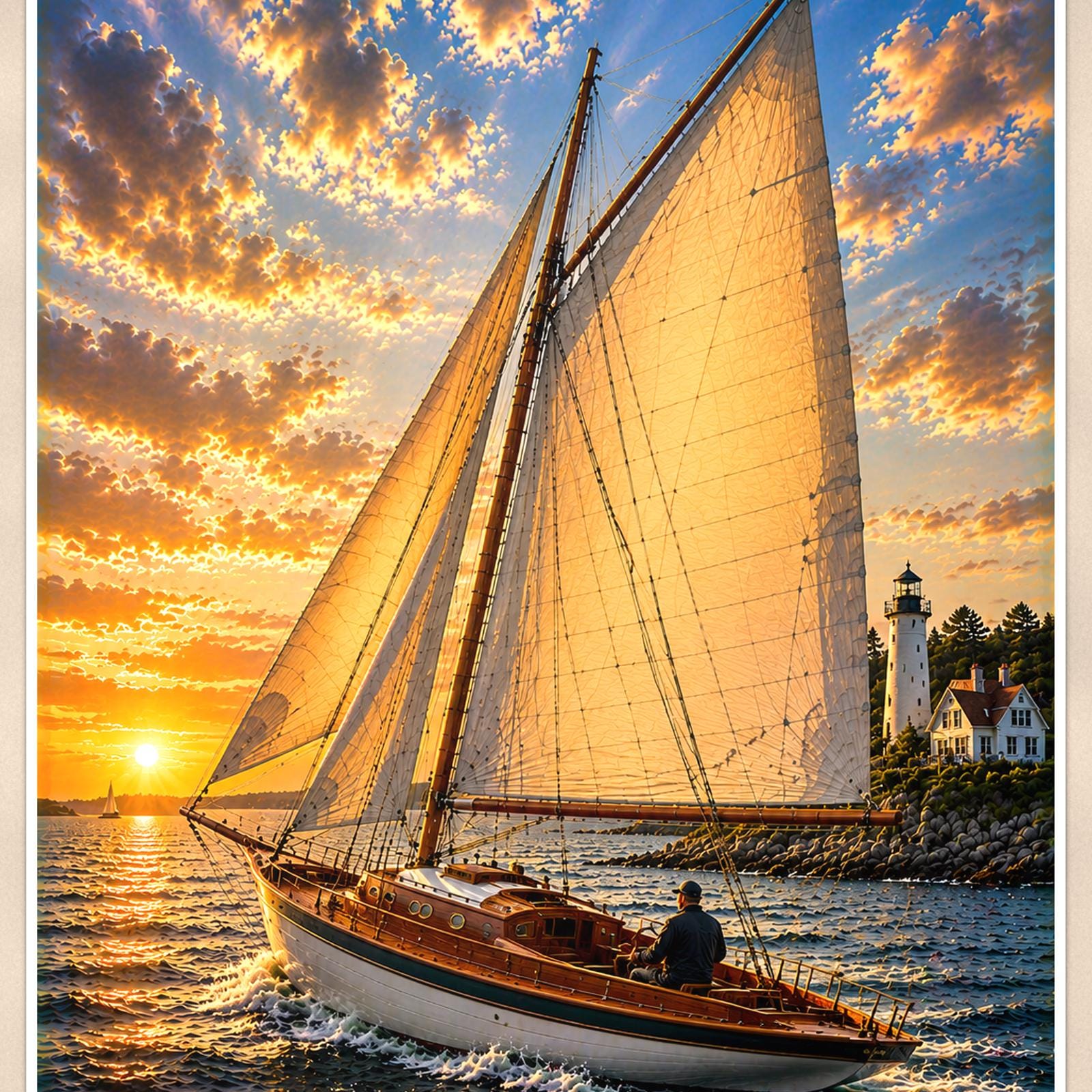 Islesbury 28 - Casco Bay, Maine — 24x36 in art print poster, premium luster paper with a white border; close-up framed on the main subject of the artwork, paper surface visible.