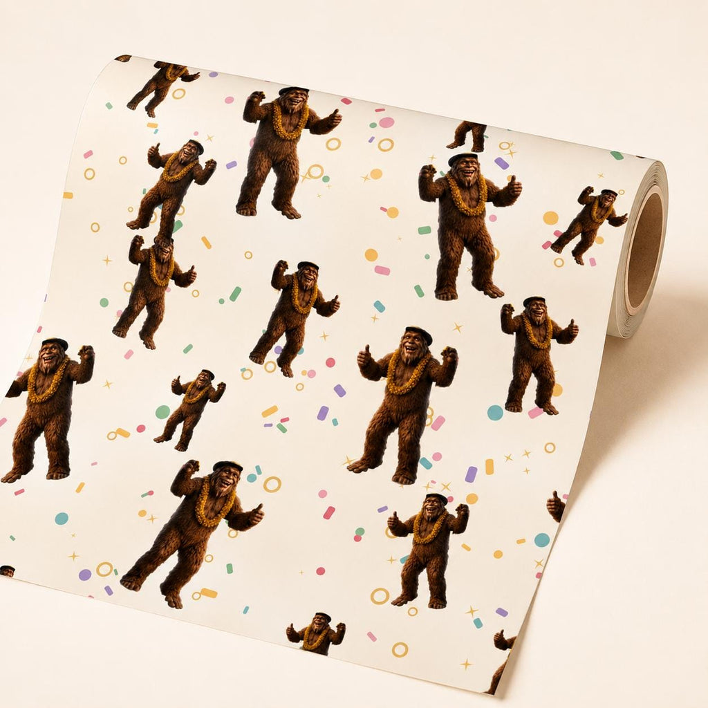 Party Bigfoot wrapping paper mockup 3