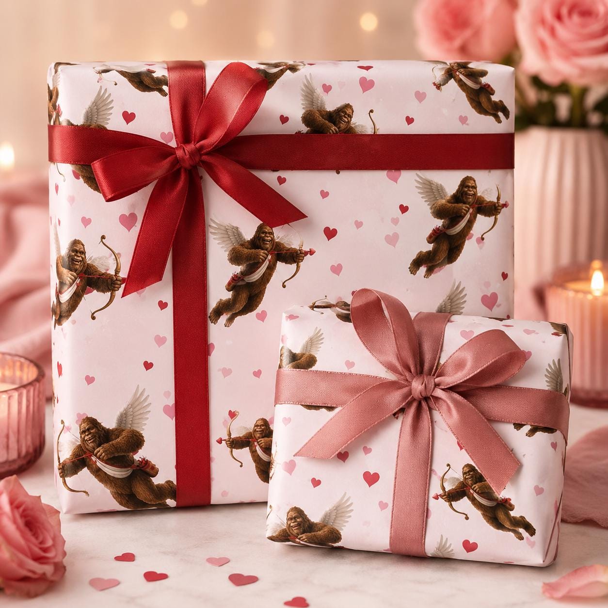 Valentine Bigfoot wrapping paper mockup 1