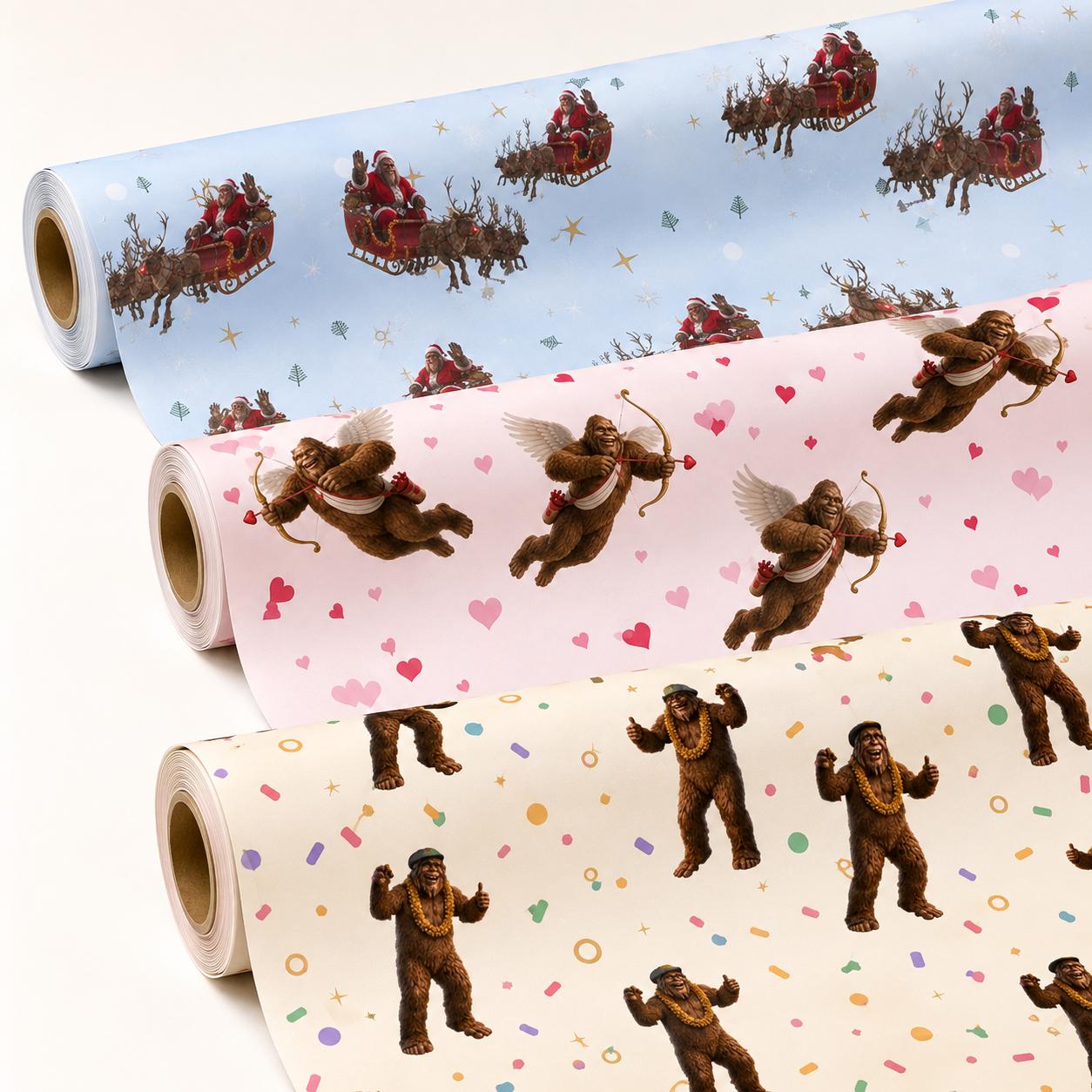 Valentine Bigfoot wrapping paper mockup 5