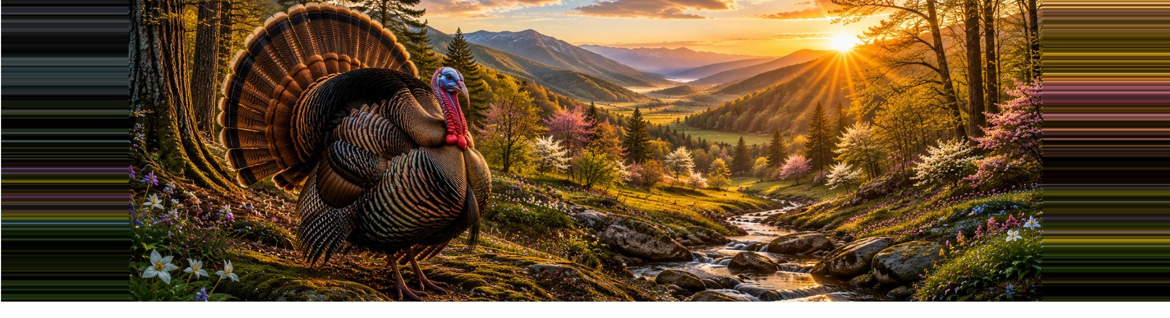 Wild Turkey at Sunrise — Truck Rear Window Decal, 68 x 18.5 in Perforated Vinyl, See-Through Graphic, Fits Most Full-Size Pickups