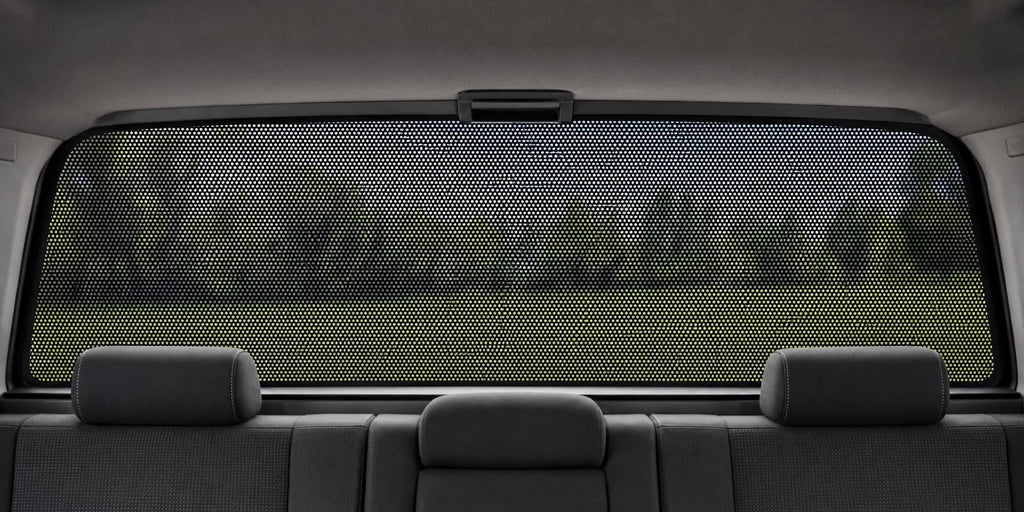 Flag at the Mountain Lake — Truck Rear Window Decal, 68 x 18.5 in Perforated Vinyl, See-Through Graphic, Fits Most Full-Size Pickups