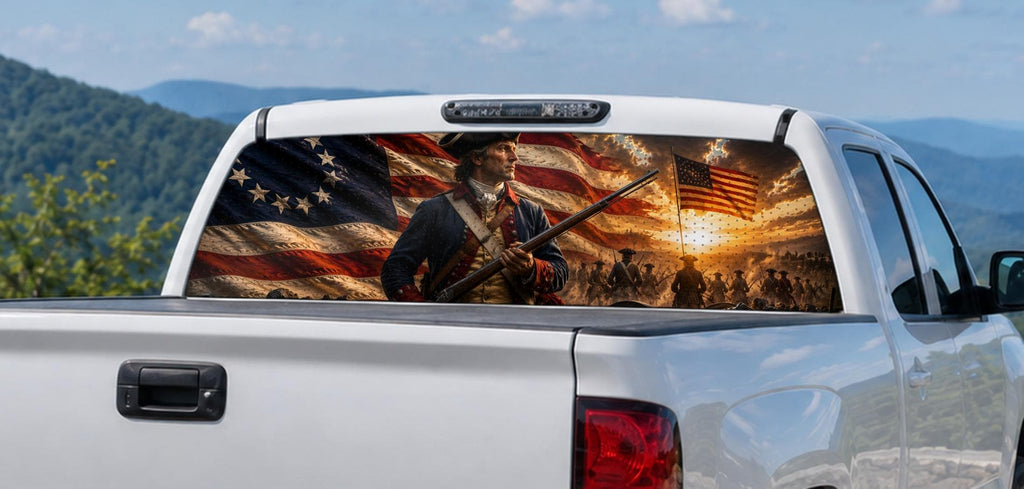 POW MIA Flag — Truck Rear Window Decal, 68 x 18.5 in Perforated Vinyl, See-Through Graphic, Fits Most Full-Size Pickups