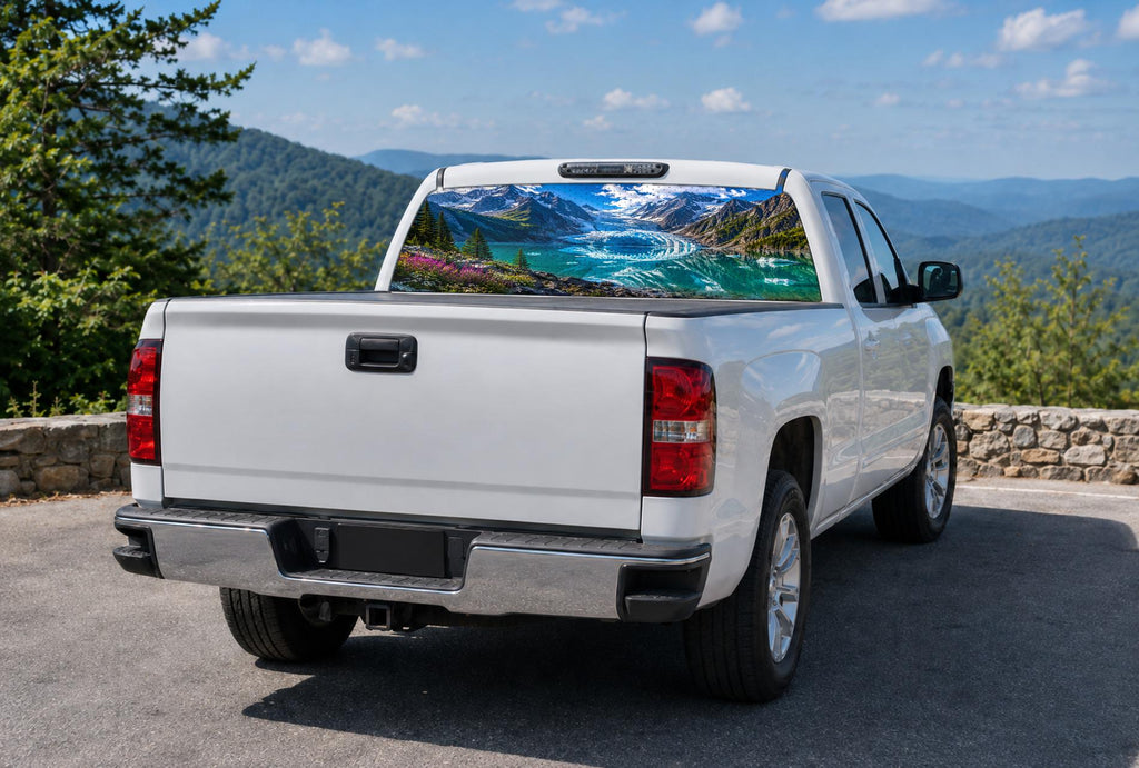 Bowhunter at First Light — Truck Rear Window Decal, 68 x 18.5 in Perforated Vinyl, See-Through Graphic, Fits Most Full-Size Pickups