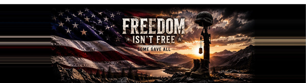 Freedom Isn't Free Memorial — Truck Rear Window Decal, 68 x 18.5 in Perforated Vinyl, See-Through Graphic, Fits Most Full-Size Pickups