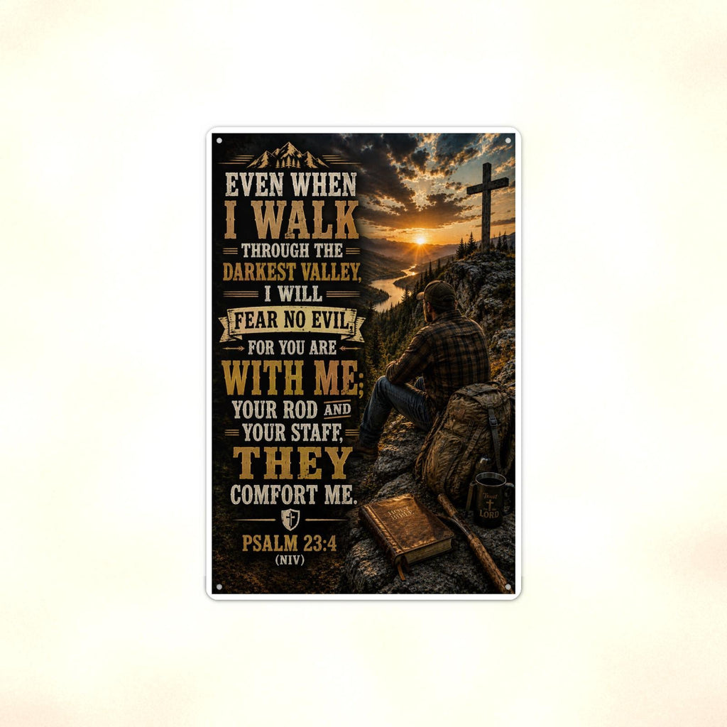 Even When I Walk Through The Darkest Valley - Psalm 23:4, Christian Metal Sign 8x12 & 12x18 — Full product view