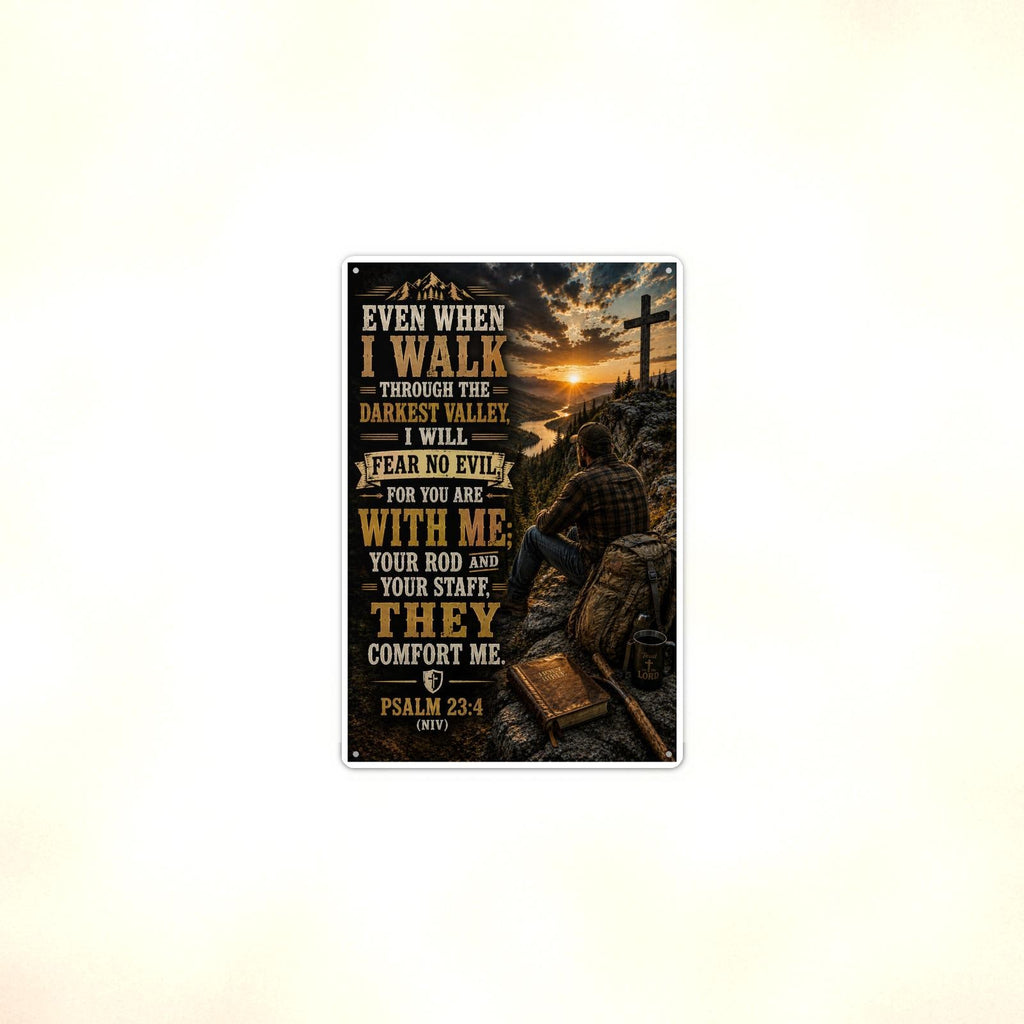 Even When I Walk Through The Darkest Valley - Psalm 23:4, Christian Metal Sign 8x12 & 12x18 — Context view