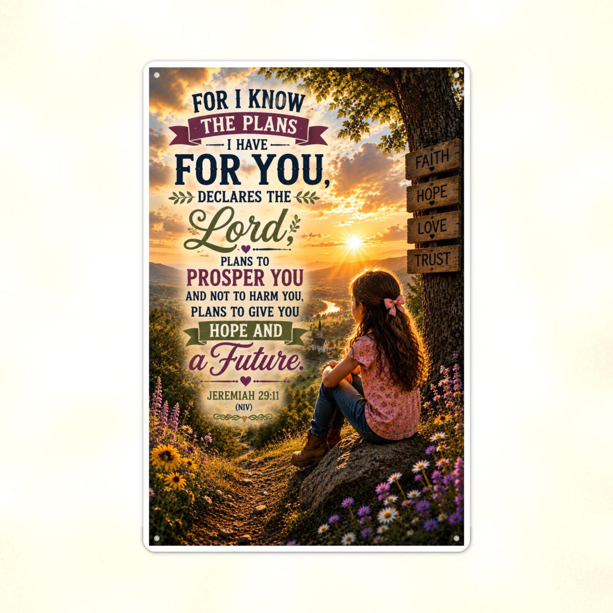 For I Know The Plans Girl At The Signpost - Jeremiah 29:11, Christian Metal Sign 8x12 & 12x18 — Print detail