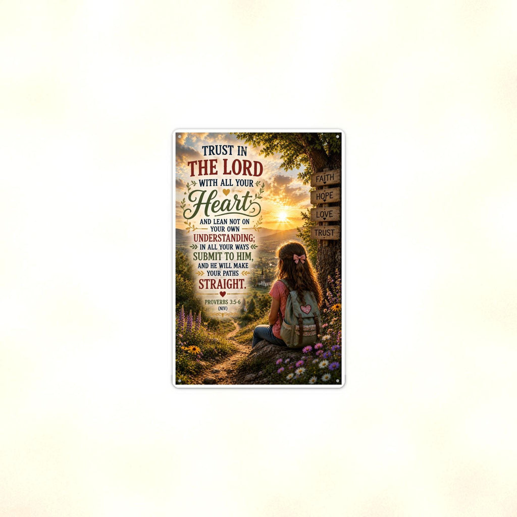 Trust In The Lord Girl At The Signpost - Proverbs 3:5-6, Christian Metal Sign 8x12 & 12x18 — Context view