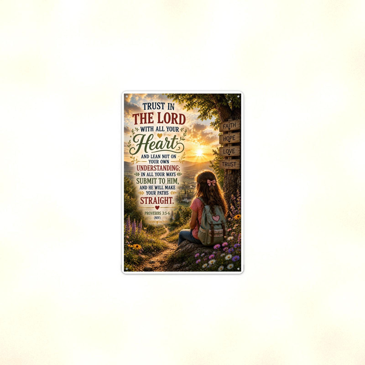 Trust In The Lord Girl At The Signpost - Proverbs 3:5-6, Christian Metal Sign 8x12 & 12x18 — Context view