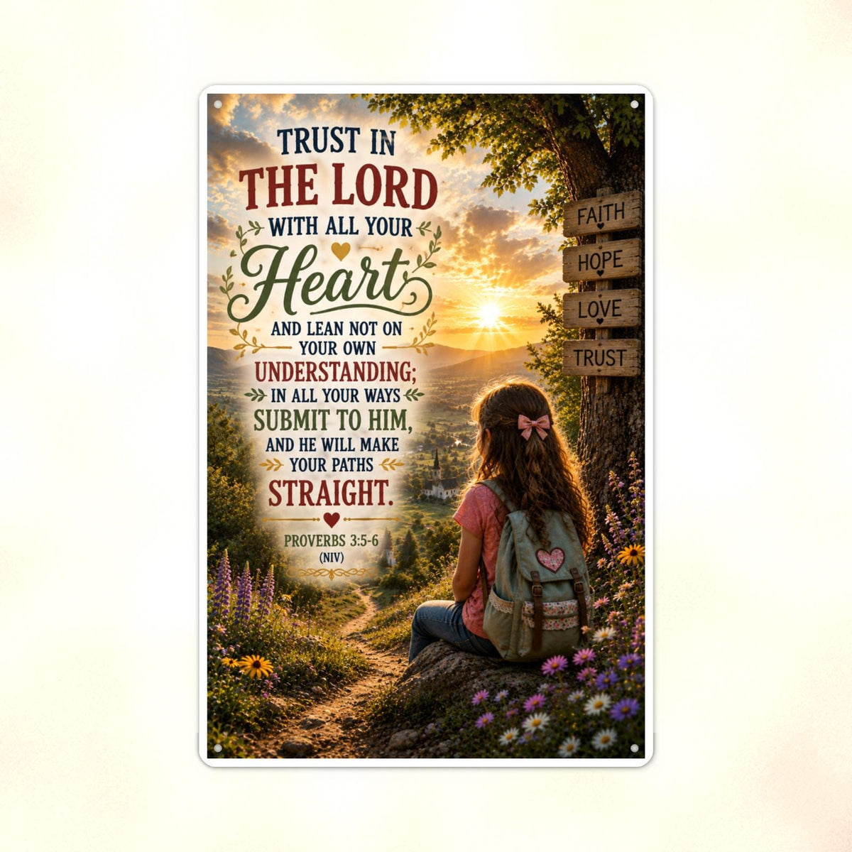 Trust In The Lord Girl At The Signpost - Proverbs 3:5-6, Christian Metal Sign 8x12 & 12x18 — Print detail