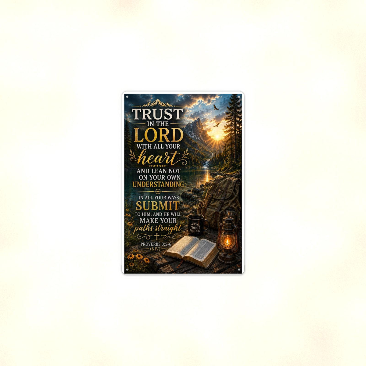 Trust In The Lord Mountain Lake Camp - Proverbs 3:5-6, Christian Metal Sign 8x12 & 12x18 — Context view