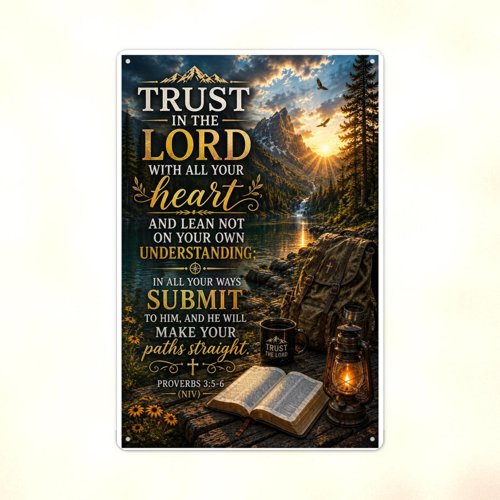 Trust In The Lord Mountain Lake Camp - Proverbs 3:5-6, Christian Metal Sign 8x12 & 12x18 — Print detail
