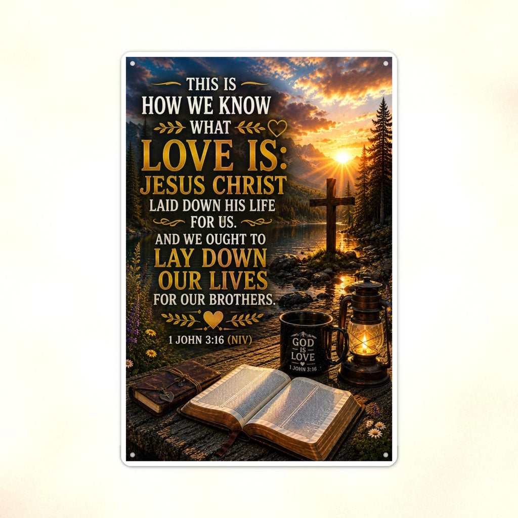 How We Know What Love Is - 1 John 3:16, Christian Metal Sign 8x12 & 12x18 — Print detail