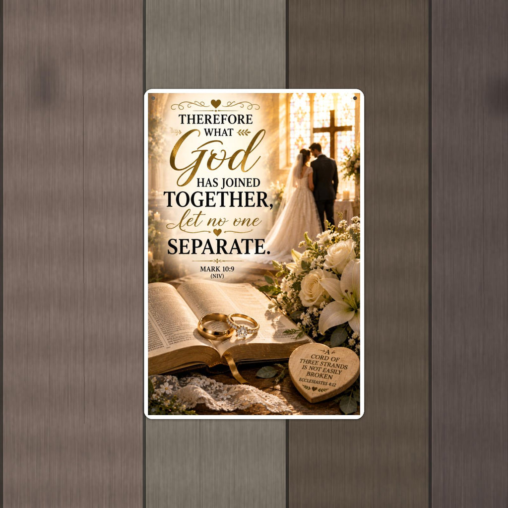 What God Has Joined Together - Mark 10:9, Christian Metal Sign 8x12 & 12x18 — Alternate wall view