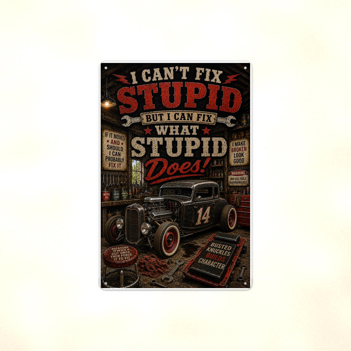 I Can't Fix Stupid - Funny Garage Metal Sign 8x12 & 12x18, Aluminum Mechanic Shop Decor — Full product view