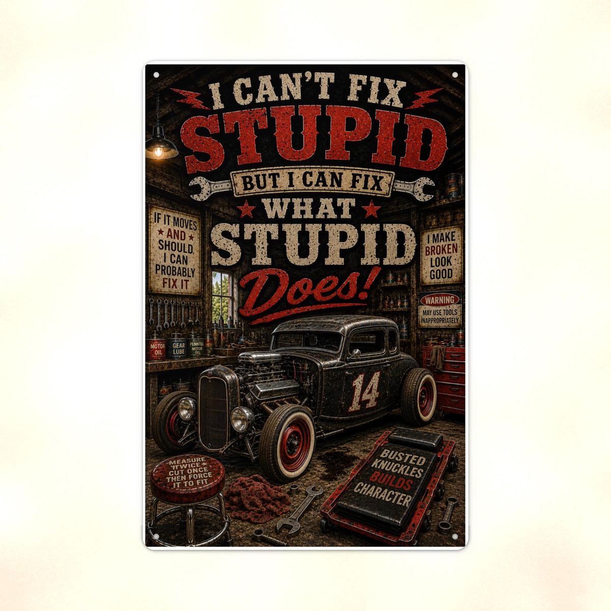 I Can't Fix Stupid - Funny Garage Metal Sign 8x12 & 12x18, Aluminum Mechanic Shop Decor — Print detail