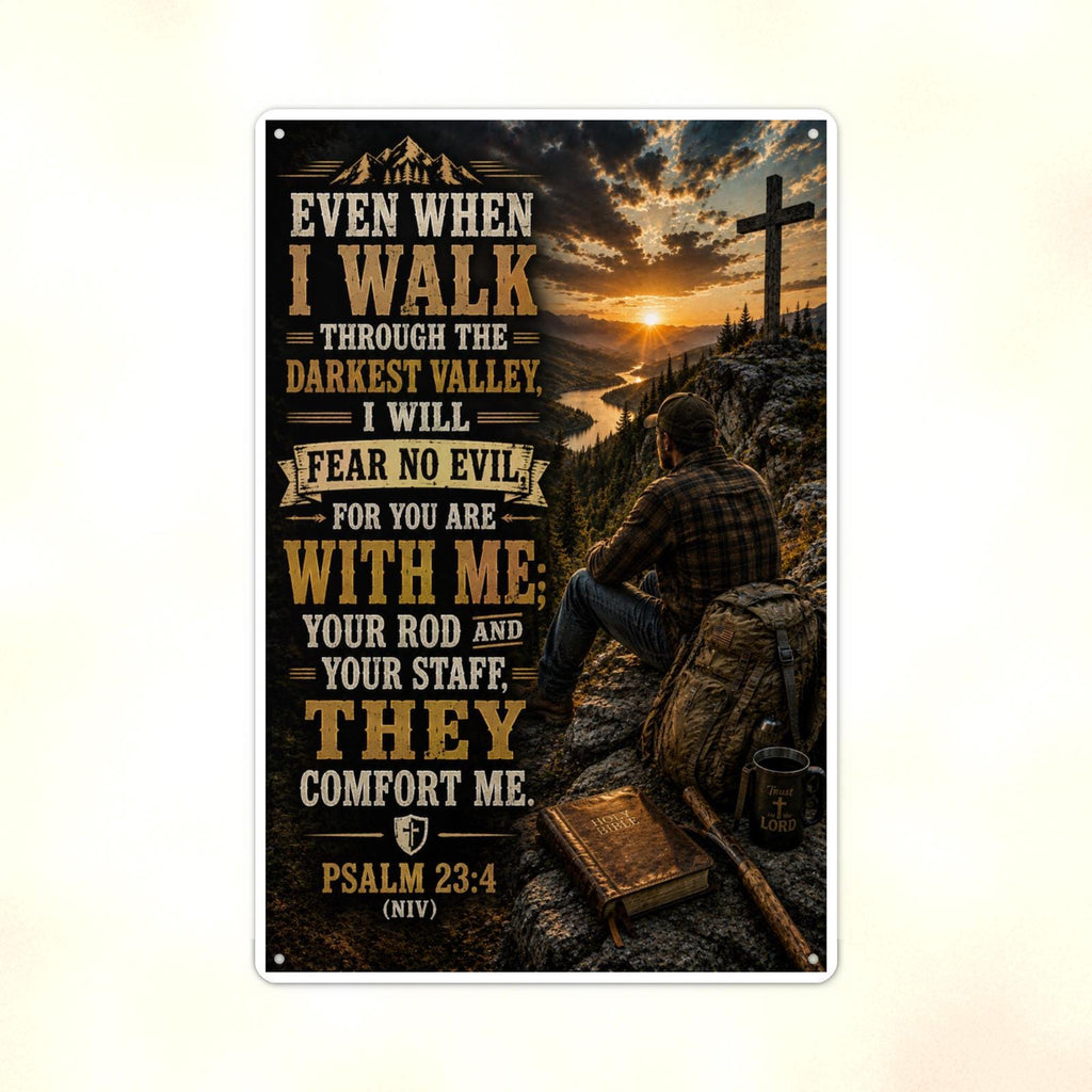 Even When I Walk Through The Darkest Valley - Psalm 23:4, Christian Metal Sign 8x12 & 12x18 — Print detail