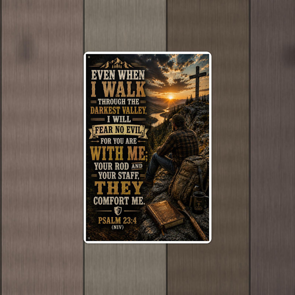 Even When I Walk Through The Darkest Valley - Psalm 23:4, Christian Metal Sign 8x12 & 12x18 — Alternate wall view