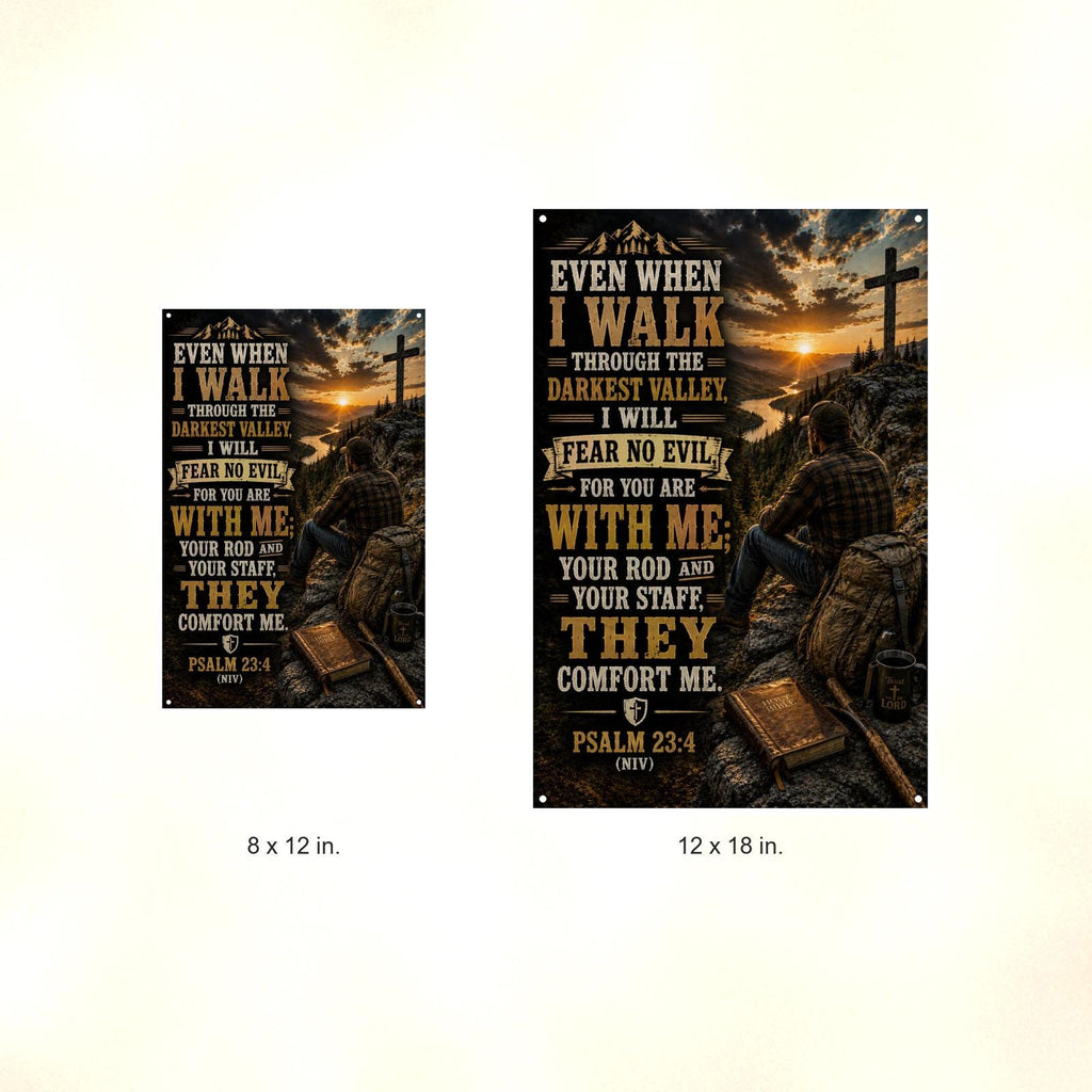 Even When I Walk Through The Darkest Valley - Psalm 23:4, Christian Metal Sign 8x12 & 12x18 — Size options comparison
