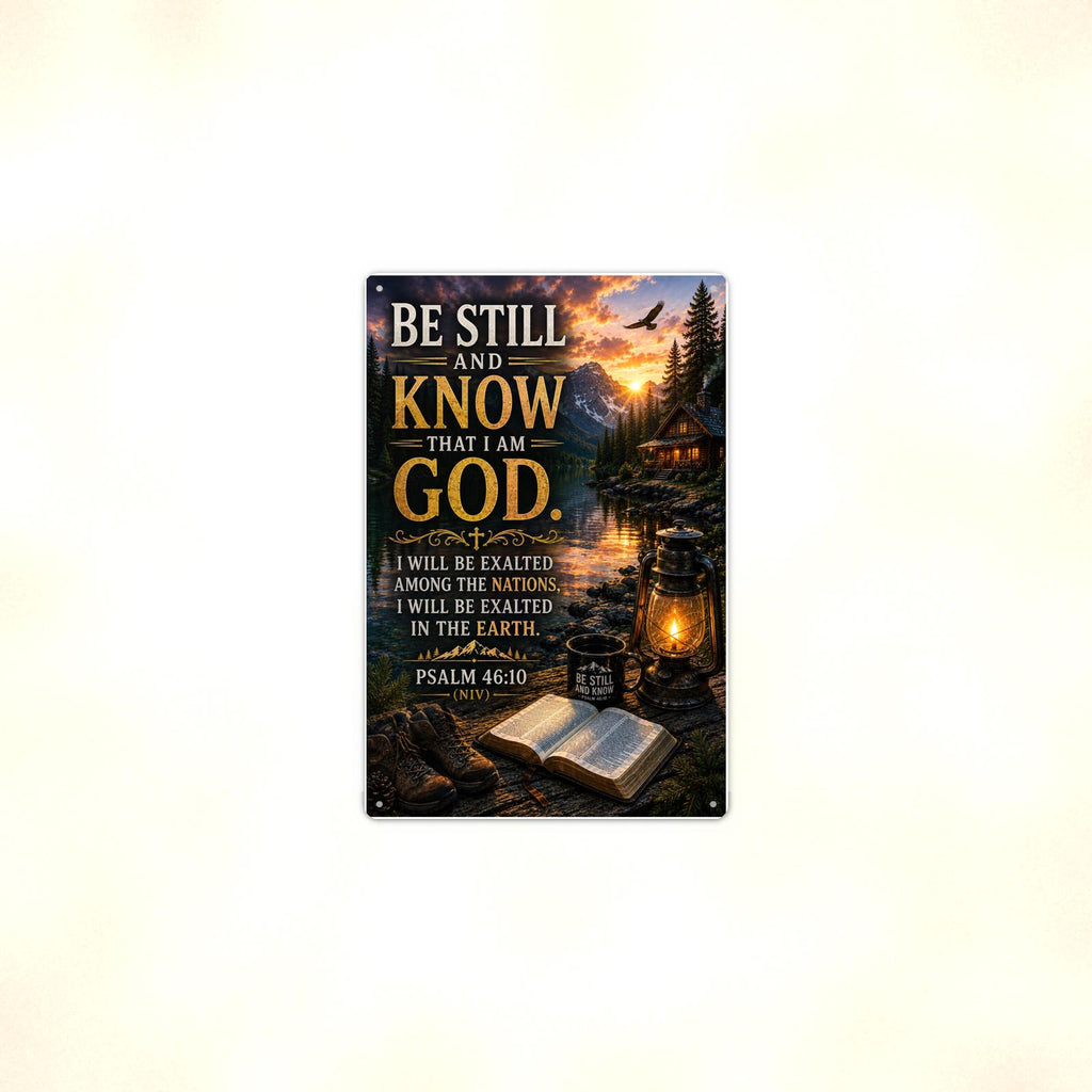 Be Still And Know Exalted Lakeside - Psalm 46:10, Christian Metal Sign 8x12 & 12x18 — Context view