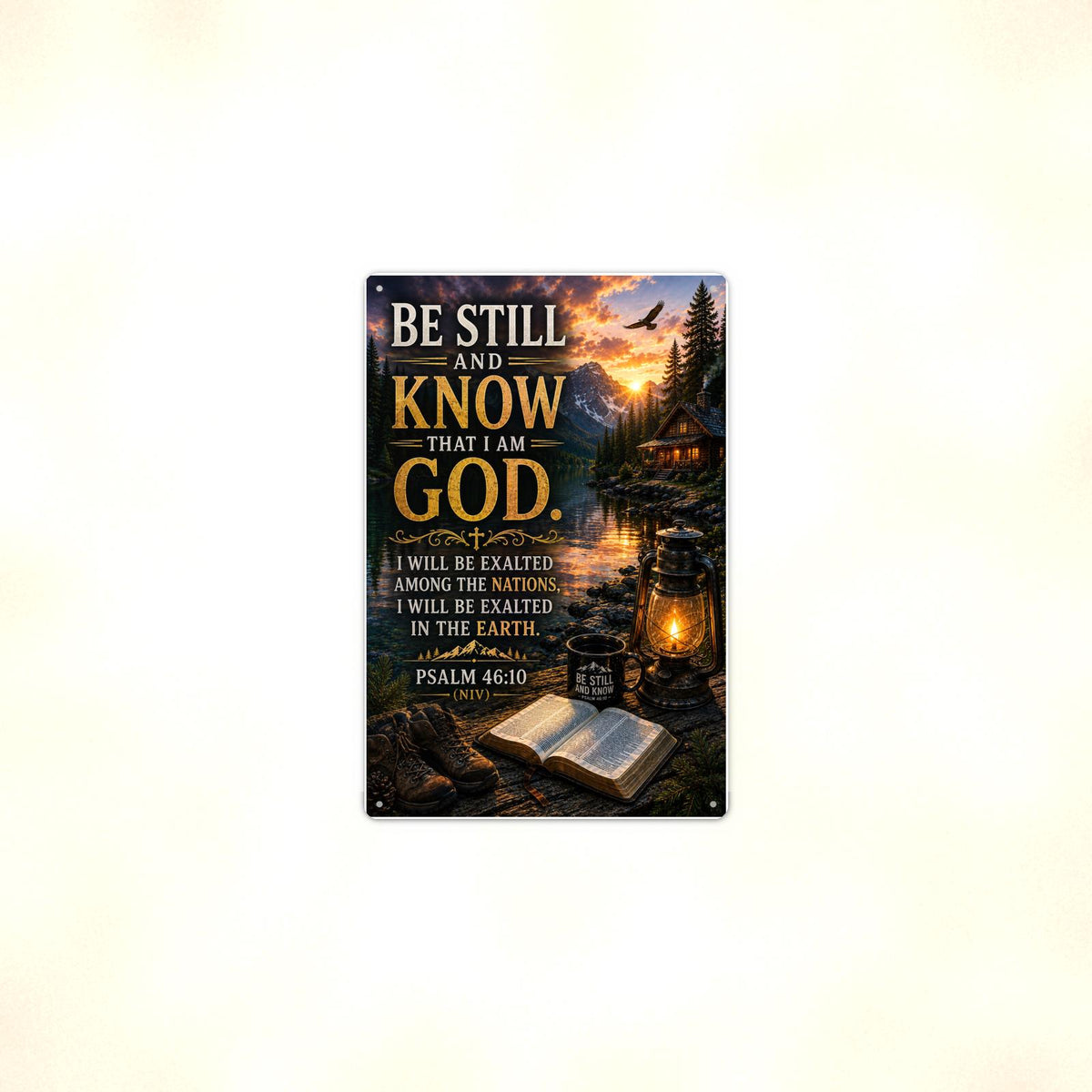 Be Still And Know Exalted Lakeside - Psalm 46:10, Christian Metal Sign 8x12 & 12x18 — Context view