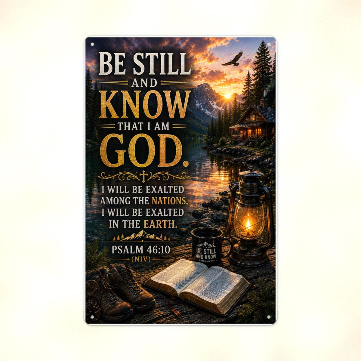 Be Still And Know Exalted Lakeside - Psalm 46:10, Christian Metal Sign 8x12 & 12x18 — Print detail