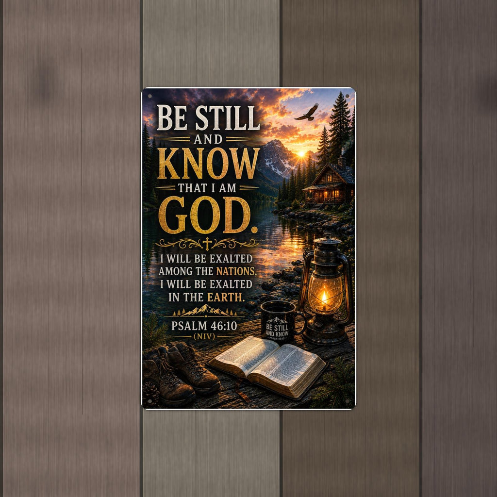 Be Still And Know Exalted Lakeside - Psalm 46:10, Christian Metal Sign 8x12 & 12x18 — Alternate wall view