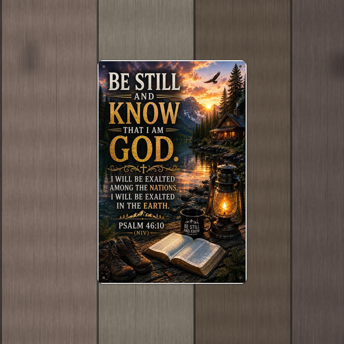 Be Still And Know Exalted Lakeside - Psalm 46:10, Christian Metal Sign 8x12 & 12x18 — Alternate wall view